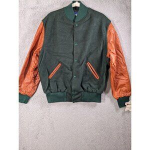 Vintage Holloway College Jacket Large Letterman Varsity Wool Leather Green Brown